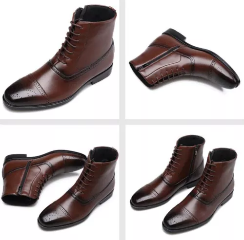 New Men Dress Formal Boots Chelsea Boots Boot Leather Wingtip High Top Shoes UK - Picture 12 of 25
