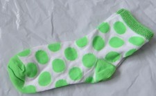 white with green polka dots shimmer border Ankle Socks, girl size M, shoe 1-3
