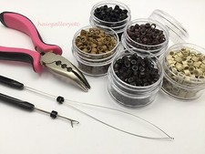 250 SILICONE MICRO BEADS Feather Hair Extension TOOL KIT PLIERS LOOP HOOK USA