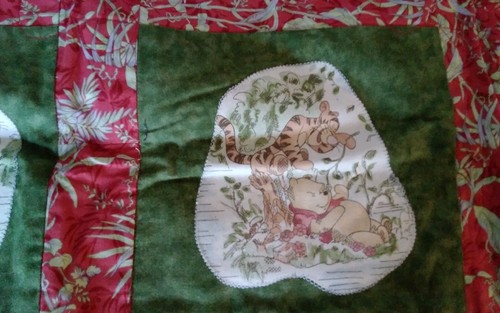 Baby Blanket Handmade Cotton Winnie the Pooh Patchwork 36 x 42 in. Red Green - Picture 6 of 12