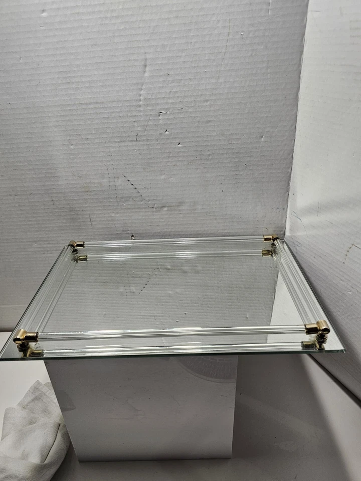 Vintage Rare Glass Silver Jewelry Display Serving Tray Rectangle 11” x 8” L - Image 3 of 4
