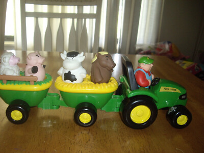 EUC Little People ERTL John Deere Tractor Set Farmer Animals Old McDonald Sounds