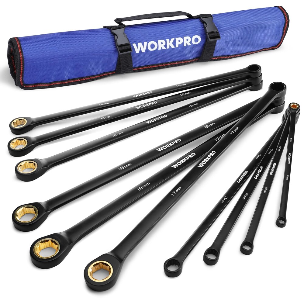 WORKPRO 10PC Extra Long Ratcheting Wrench Set Combination Metric 8
