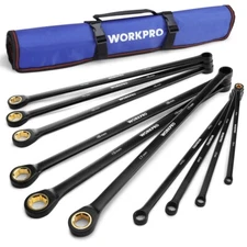WORKPRO 10PC Extra Long Ratcheting Wrench Set Combination Metric 8-19mm 72-Teeth