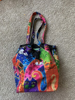 VTG 80s 90s CAT TOTE BAG LINDA BUSCH BRIGHT NEON COLORFUL CLUB KID IGIRL CYBER