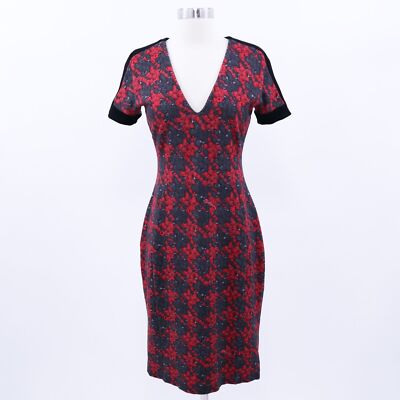 Just Cavalli Sheath Midi Dress US 10 IT 46 Red Raspberry Blackberry Houndsthooth