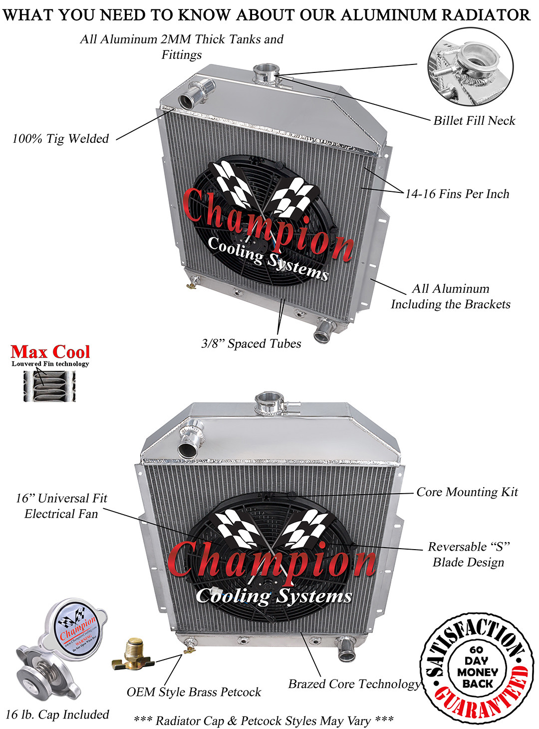 Atom Champion 3-Row Radiator for 1942-1952 Ford Trucks with 16