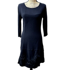 Didier Parakian Women Dress SZ S/M Drop Waist Floral Applique Little Black Dress