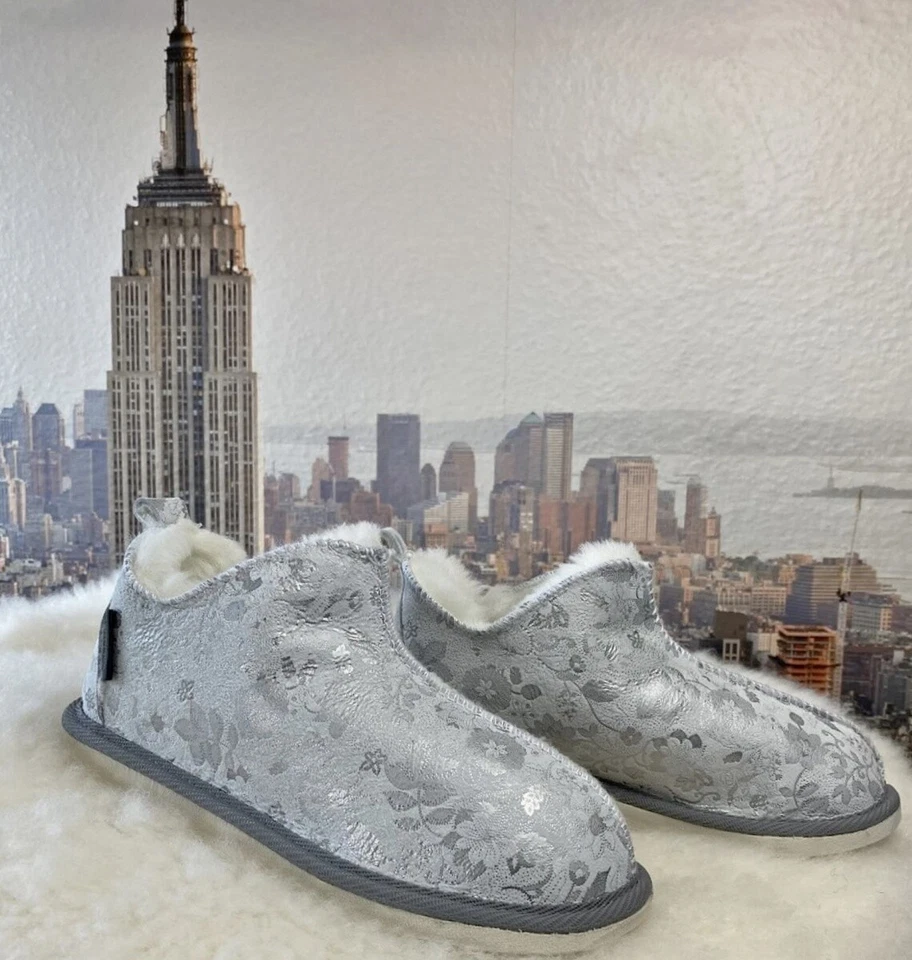Damen Lammfell Hausschuhe Angel Silber Fellschuhe warme Schuhe Merino Schaffell - Bild 3 von 4
