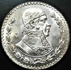 LARGE BRILLIANT UNCIRCULATED SILVER MEXICO UN PESO COIN! MEXICAN 1 PESO!