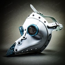 Steampunk Halloween Plague Doctor Mask Burning Man Face Mask Goggles White Blue