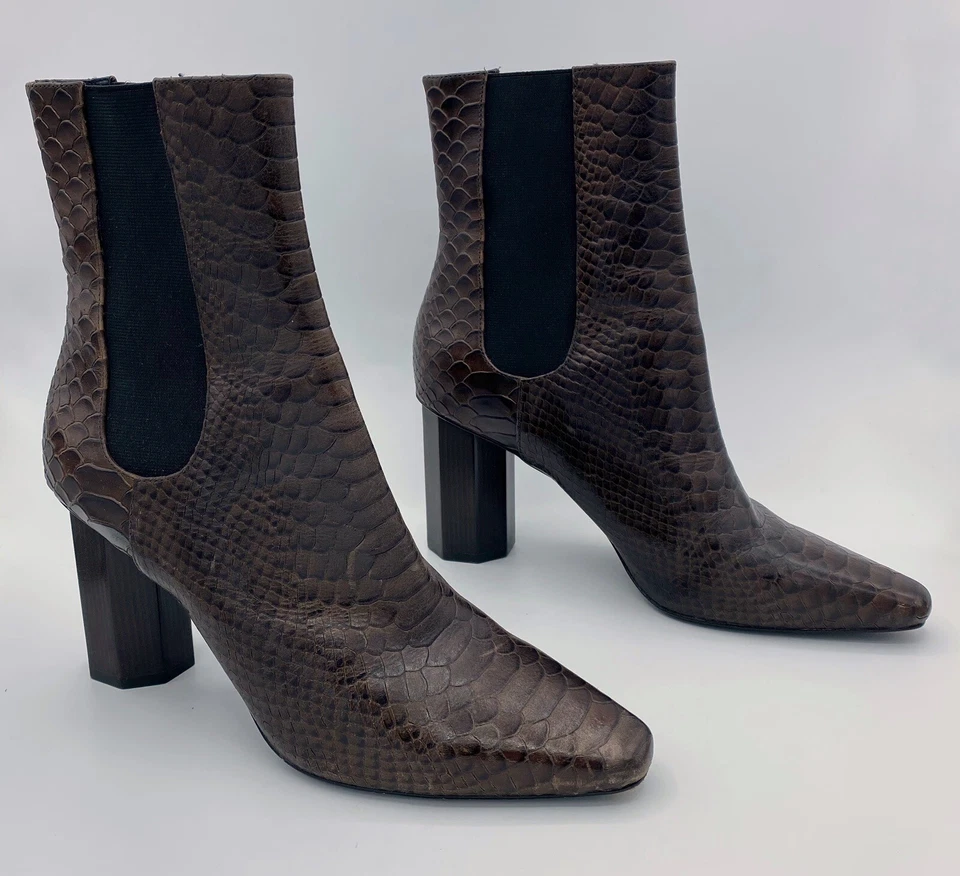 Donald Pliner Laila Heeled Booties Snakeskin Dark Brown Women’s Size 9.5 M - Image 2 of 4