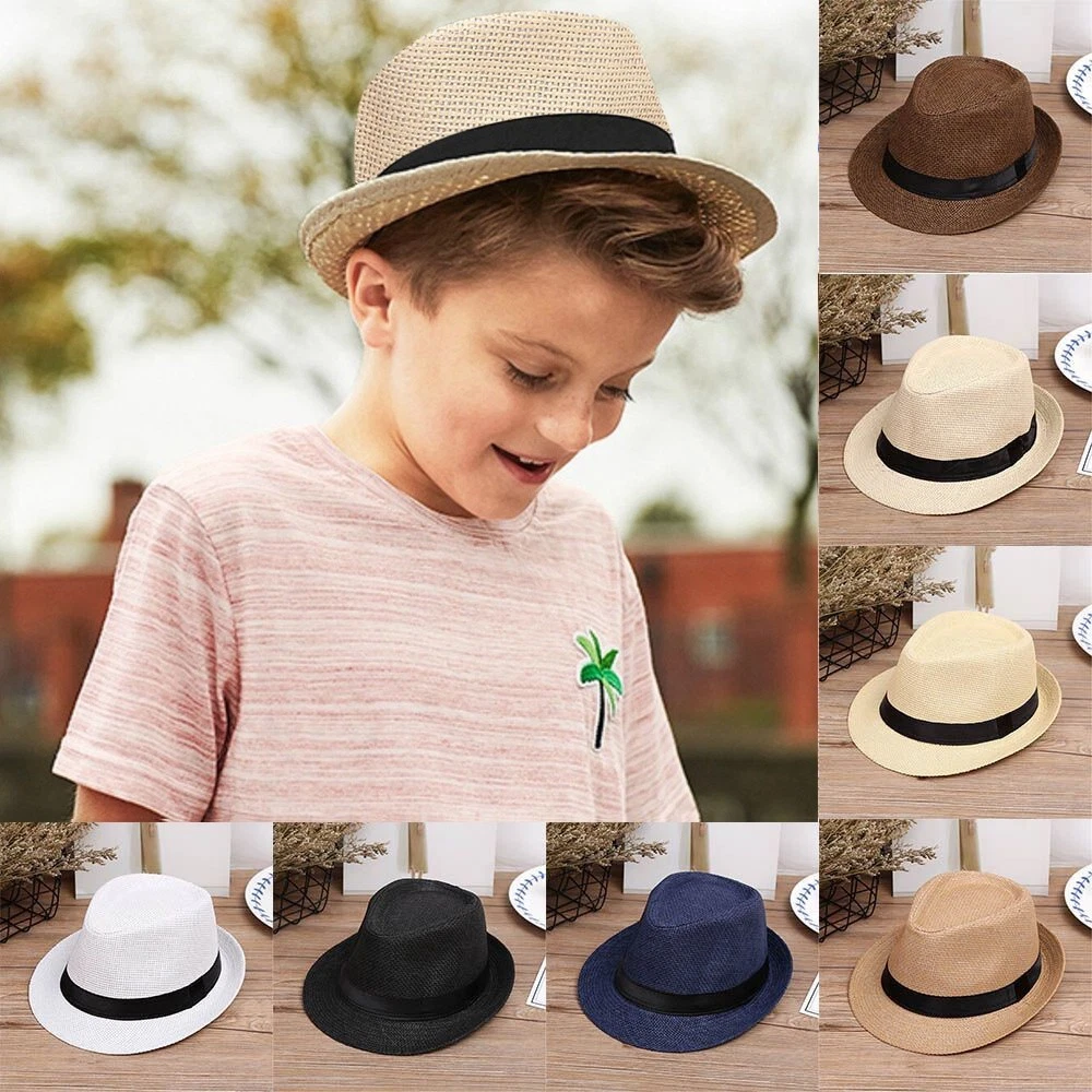 Child Kid Boy Summer Beach Sun Hat Jazz Panama Trilby Fedora Hat