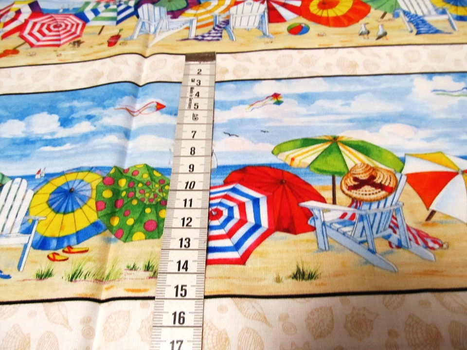 Sonnenschirm Strand Liegestuhl  Beach Vista Bordüre     Baumwolle  50x110cm - Bild 3 von 4