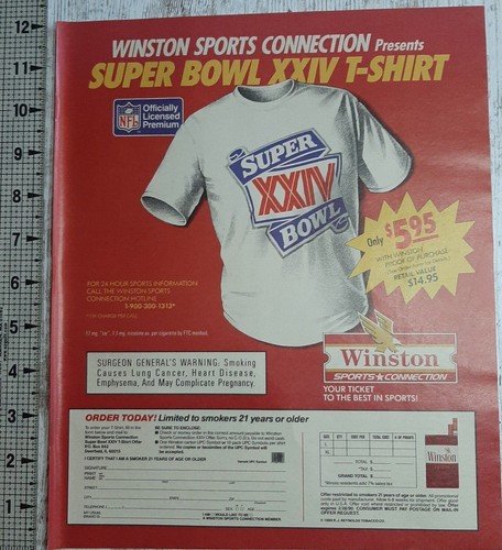 1989 Winston Superbowl XXIV Vintage Print Ad Shirt Cigarettes Order Official NFL