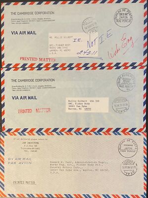 1983-4 Japan 3 diff Free Franks Air Mail Printed matter covers to
