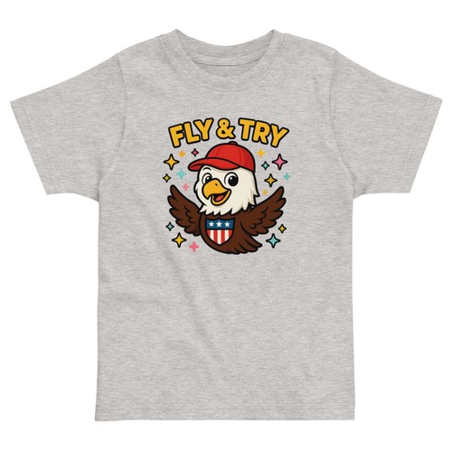 Kids FLY & TRY Cartoon Eagle T-Shirt Jersey – USA Pride Graphic Tee for Toddlers - Picture 46 of 75
