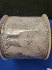 Wired Ribbon Vintage Silver Star Theme 2.5in x 30ft 353