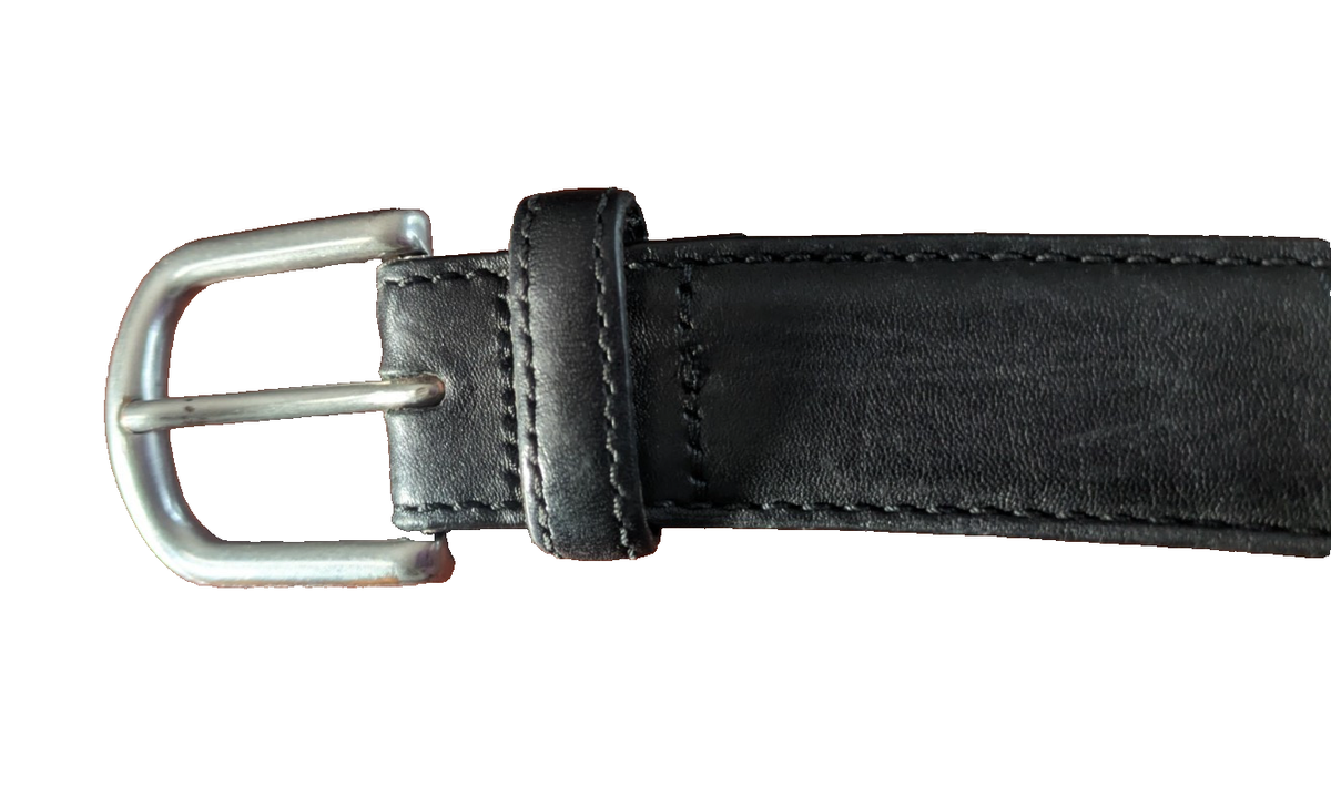 LL Bean Mens Black Leather Belt Sz 40 Silver Tone Buckle