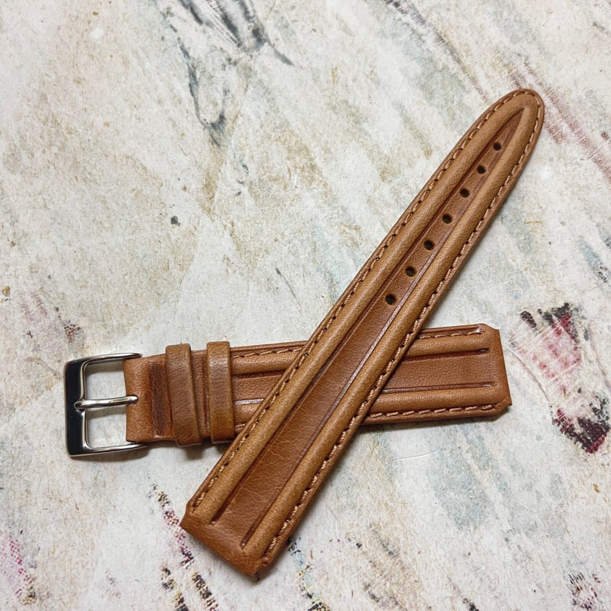 Notched ends 16mm vintage watch strap tan Genuine Leather