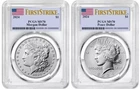 2024 Morgan & Peace Silver Dollar PCGS MS70 FS, 2 Coin set