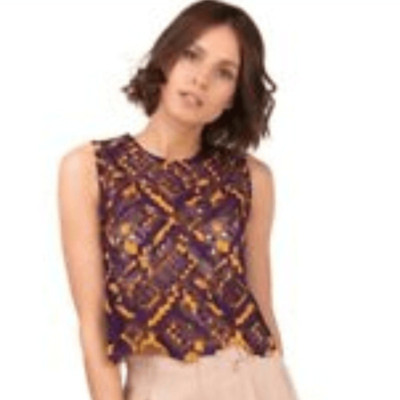 MSGM Milano Women Purple Mustard Geometric Open Knit Sleeveless Crop Top NWT