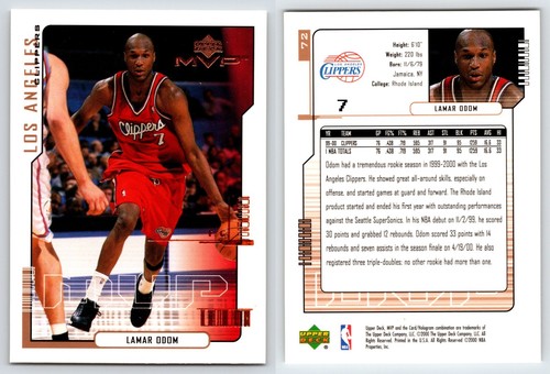 2000 Upper Deck LAMAR ODOM Los Angeles CLIPPERS Basketball MVP Card NBA #72 - Picture 3 of 3