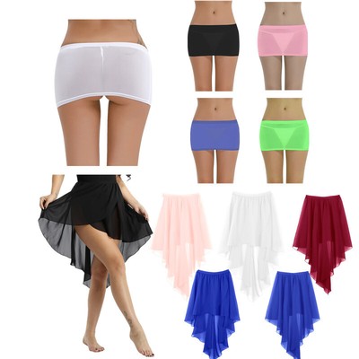 Damen Minirock Transparent Basic Rock Super Weich Rock Stretch Skirt Unterrock