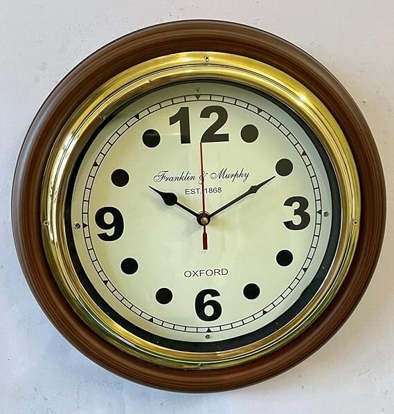 Unique Handmade New Wooden 12 Inch Decorative Wall Clock with Brass Ring