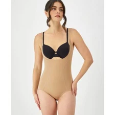 Maidenform Shaper Body Briefer Small Wear Your Own Bra Open Bust Shapewear Tan