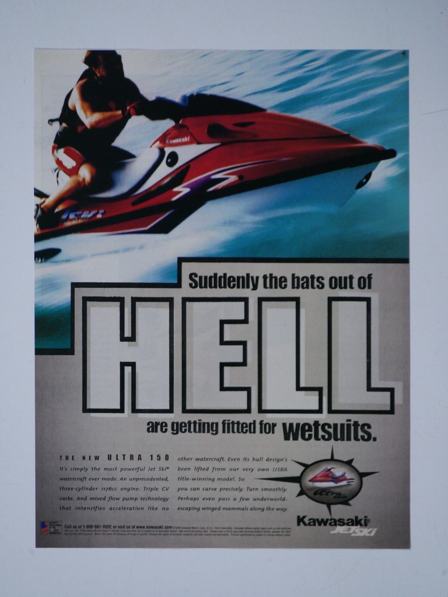 1999 Kawasaki Jet Ski Ultra 150 Vintage Original Print Ad Bats Out