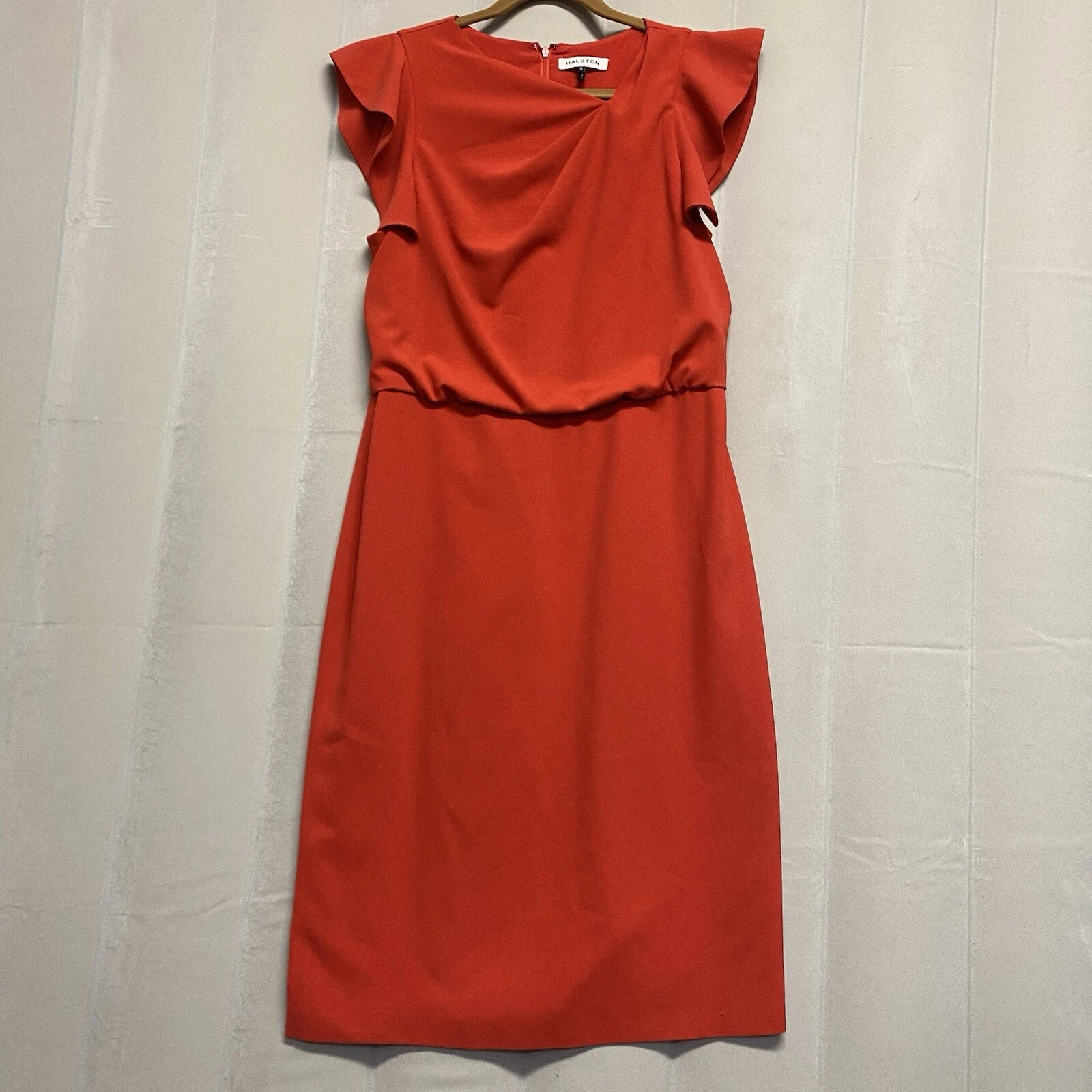 VALENTINO Abito donna Halston taglia 12 scollo asimmetrico manica svasata silenzioso lusso