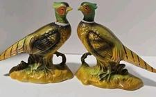 2 Vintage Hand Painted Ceramic Pheasant Bird Figurines,  5x5"