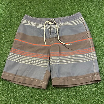 Gap Swim Shorts Mens Large 36'' Blue Red Striped Drawstring Trunks Lined Pockets