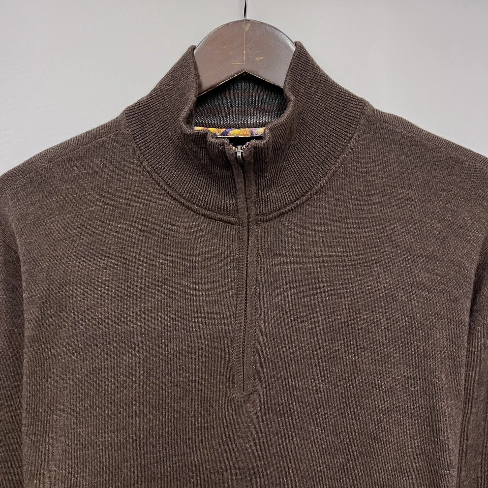 Suéter Robert Graham Para Hombre Talla Grande 1/4 Cremallera 100% Lana Marrón Tejido Manga Larga Foto 2 de 4