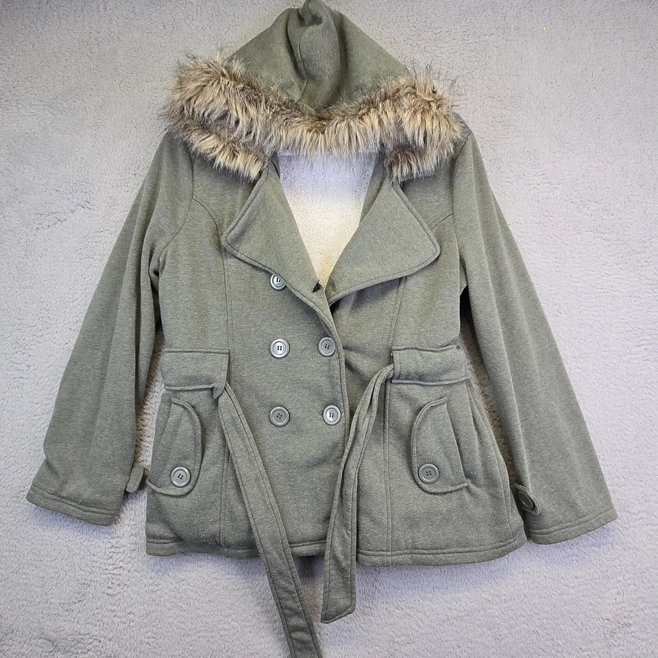 Chaqueta Rue21 Mujer XL Verde Tejido Chaquetón Imitación Piel Forrada Capucha Abrigo Acogedor Cálido Foto 3 de 4