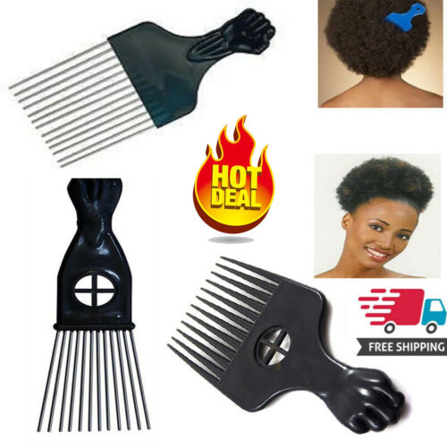 Afro Comb with Black Fist Metal or Plastic African hair Pik Professional Styling - Afbeelding 1 van 14