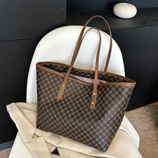 Classic Vintage Letter Printing Tote Bag, Large Capacity Commuter Handbag, Women