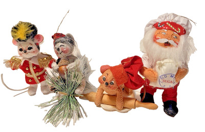 Annalee Ornaments Lot of 4 Baker Mouse Marching Band Mouse Squirrel Sweets Santa