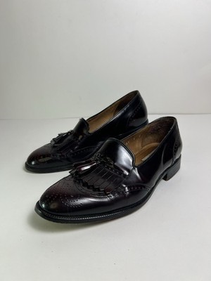 Steeple Gate Tassel Loafers Mens Size 9D Burgundy Leather Wing Dress Shoes Italy