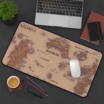 Azeroth WOW Fantasy Map Desk Mat | Vintage Game Map Mouse Pad
