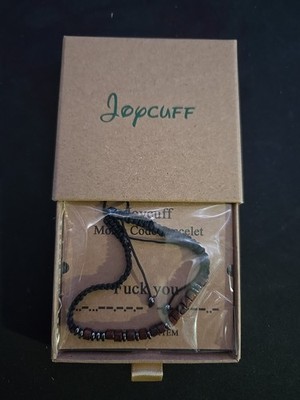 New- Joycuff Brand- Morse Code Bracelet - ''F**k You'' - Wood + Metal Beads