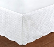 White Quilted Bed Skirt Dust Ruffle Matelasse Tailored 16" Drop King 