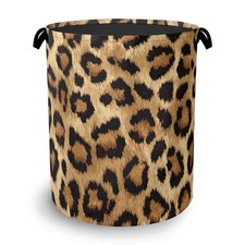 Brown Leopard Laundry Basket,Foldable with Handles Tote Bag Oxford Cloth for ...