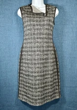 Worth 100% Wool Knee Length Sheath Dress Sz 6 Tailored Slip Lined Black & White