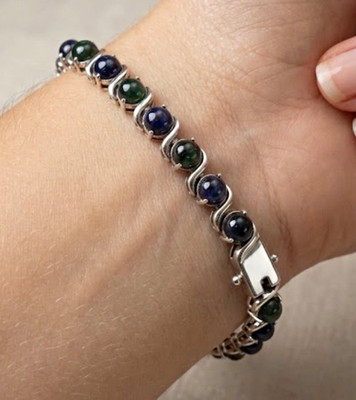 8 Zoll 925 Sterlingsilber Tennisarmband rund schwarzer Onyx Krappen-Set Box Verschluss