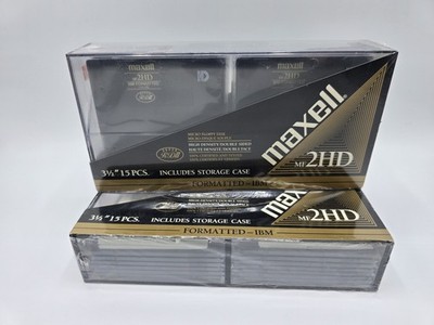 Maxell MF-2HD 3-1/2'' Diskettes 15pc  High Density Formatted IBM W/Case Lot Of 2