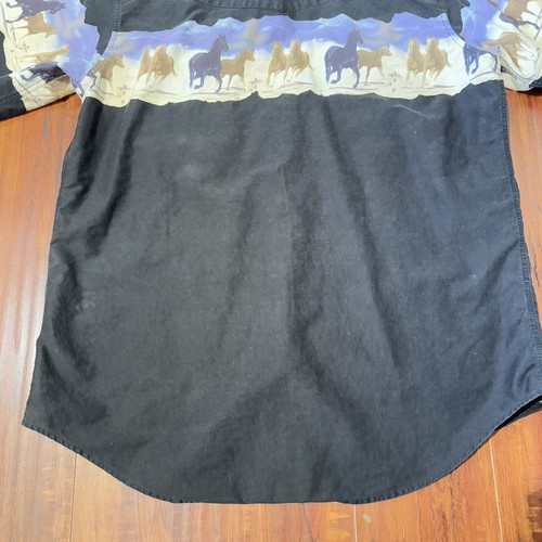 Vtg Plains Wear Running Wild Horses Pearl Snap Men’s Sz XL Black Preowned Read! - Picture 8 of 13