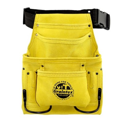GRAINTEX SS2279 10-Pocket Nail & Tool Pouch   Yellow Suede Leather with Belt