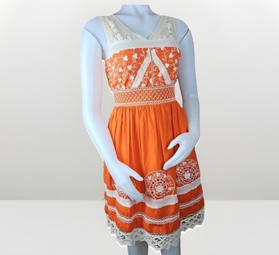 moulinette soeurs orange dress Moulinette Soeurs Floral Fall Harvest Silk Smocked Dress Size 2 Scoop Neck  Boho